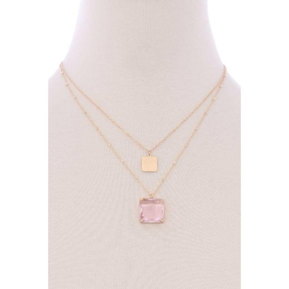2 Layered Square Pendant Necklace - Picture 1 of 5
